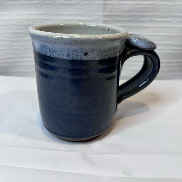 Pottery Art Coffee Mug Blue Drip Glaze "My Way or Die” with thumb placement - Picture 2 of 5